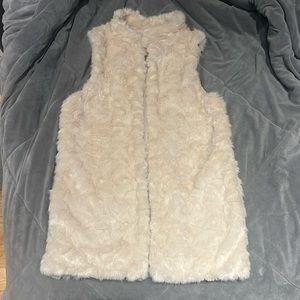 Beige, long, fluffy vest
